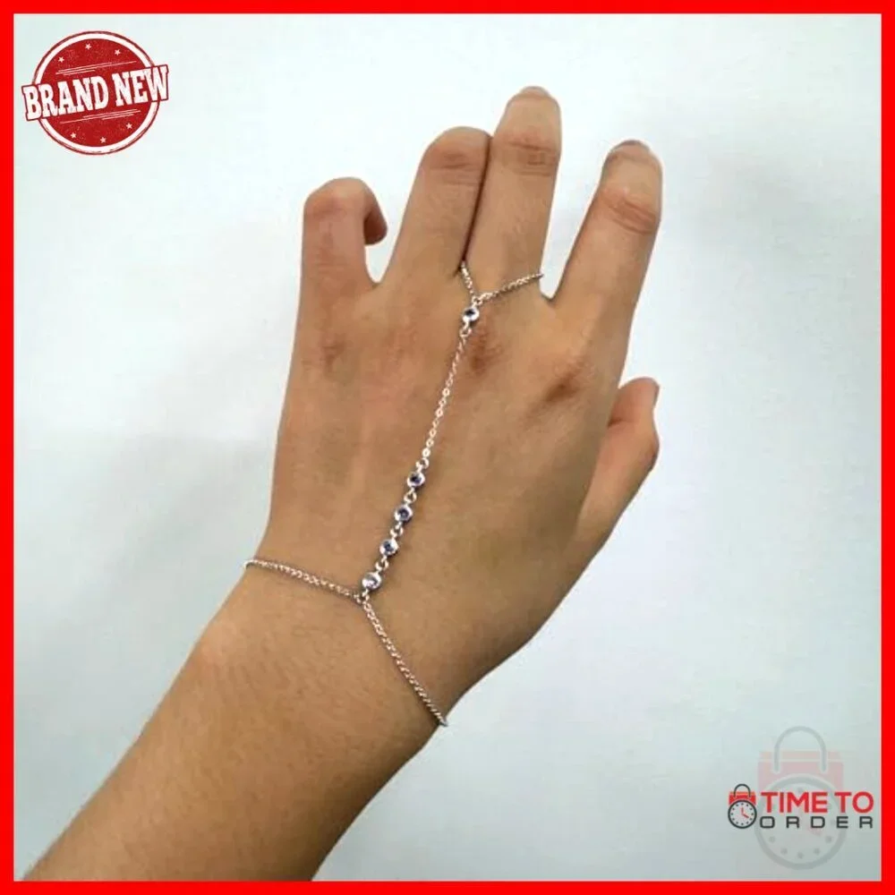 Sterling Silver Adjustable Finger Ring Bracelet Hand Chain Elegant Boho - Picture 5 of 7